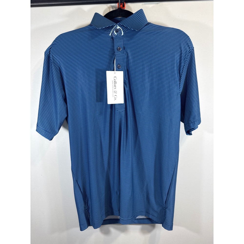 Collars & Co Featherweight Relax Polo Shirt Blue Striped Dress Collar SMALL NWT